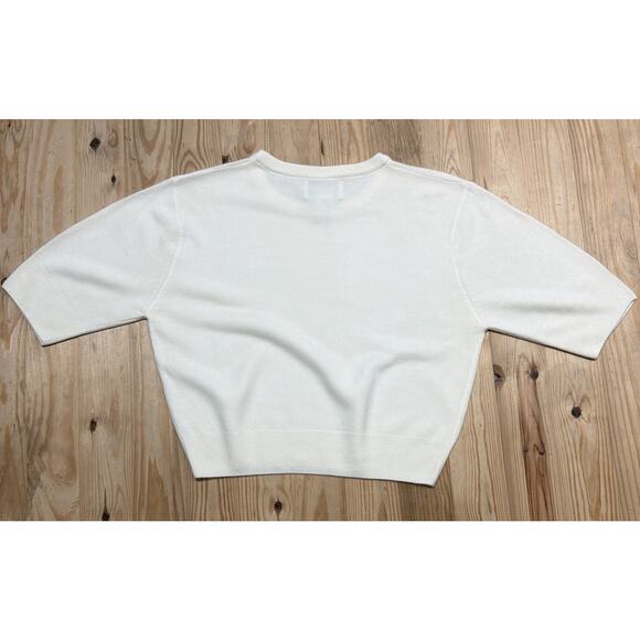 Vintage Y2K Express Tricot Womens Half Sleeve Cream Crop Sweater Size Large - Picture 2 of 5